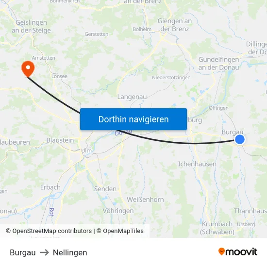Burgau to Nellingen map