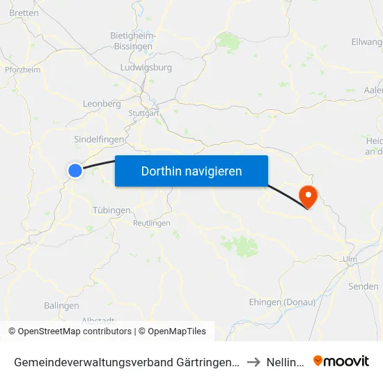 Gemeindeverwaltungsverband Gärtringen/Ehningen to Nellingen map