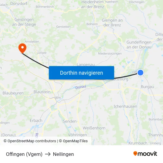 Offingen (Vgem) to Nellingen map