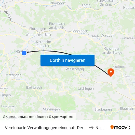 Vereinbarte Verwaltungsgemeinschaft Der Stadt Nürtingen to Nellingen map