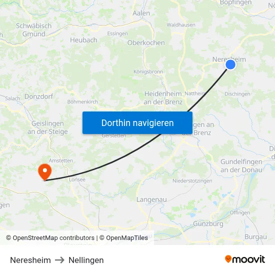 Neresheim to Nellingen map