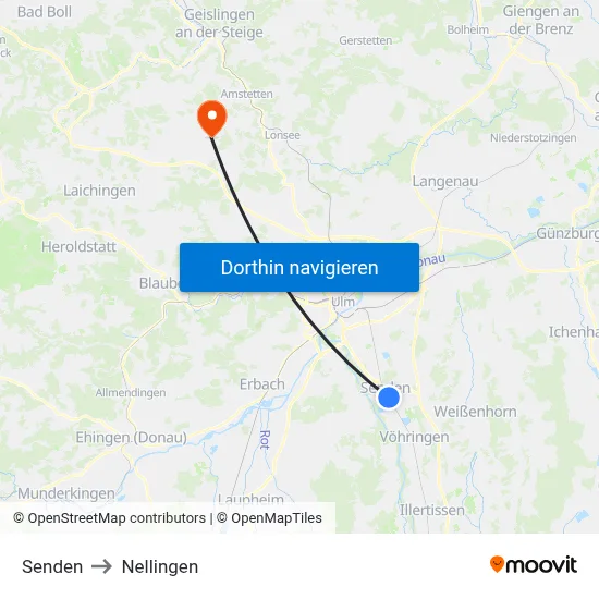 Senden to Nellingen map