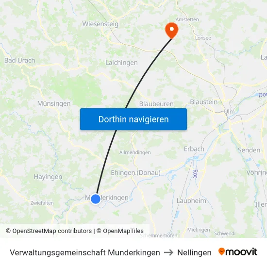 Verwaltungsgemeinschaft Munderkingen to Nellingen map