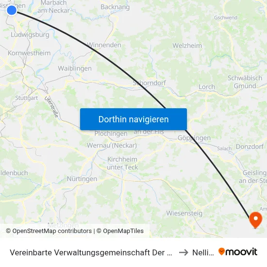 Vereinbarte Verwaltungsgemeinschaft Der Stadt Bietigheim-Bissingen to Nellingen map