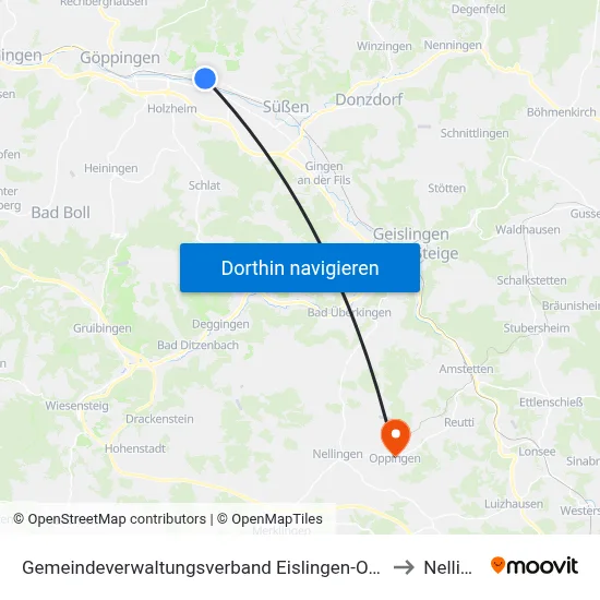 Gemeindeverwaltungsverband Eislingen-Ottenbach-Salach to Nellingen map