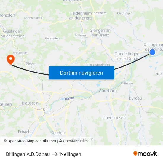 Dillingen A.D.Donau to Nellingen map