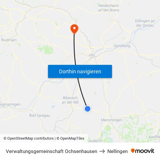 Verwaltungsgemeinschaft Ochsenhausen to Nellingen map