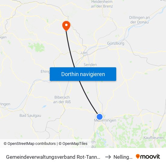 Gemeindeverwaltungsverband Rot-Tannheim to Nellingen map