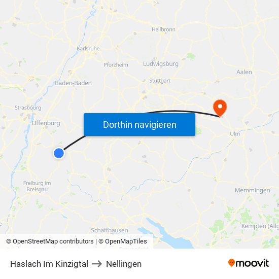 Haslach Im Kinzigtal to Nellingen map