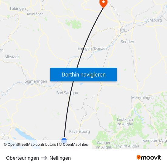 Oberteuringen to Nellingen map