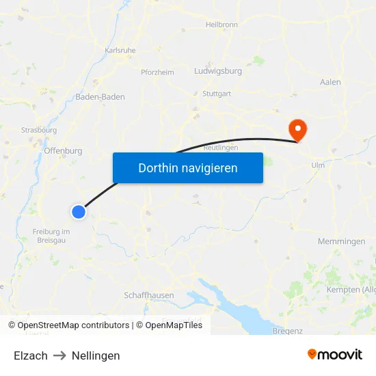 Elzach to Nellingen map