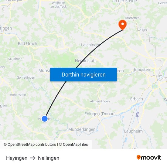 Hayingen to Nellingen map