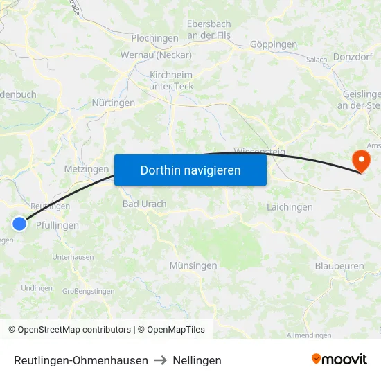 Reutlingen-Ohmenhausen to Nellingen map