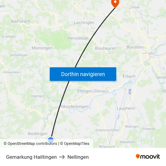 Gemarkung Hailtingen to Nellingen map