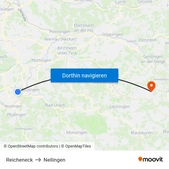 Reicheneck to Nellingen map