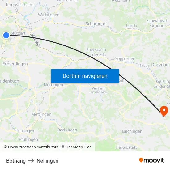 Botnang to Nellingen map