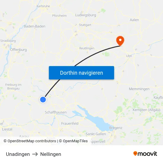 Unadingen to Nellingen map
