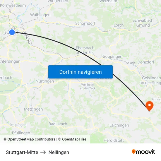 Stuttgart-Mitte to Nellingen map