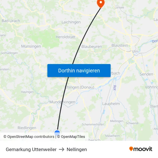 Gemarkung Uttenweiler to Nellingen map