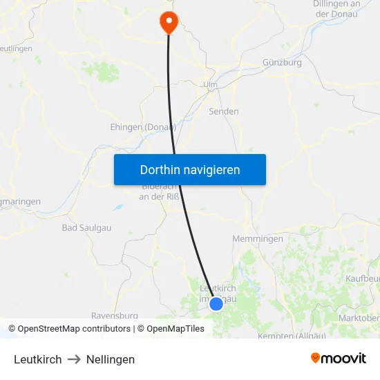 Leutkirch to Nellingen map