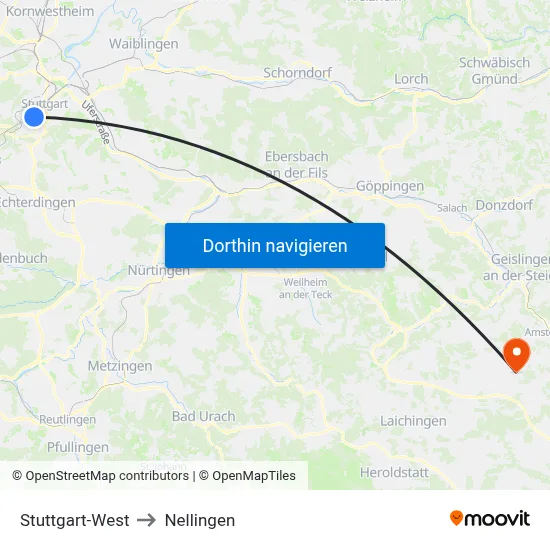 Stuttgart-West to Nellingen map