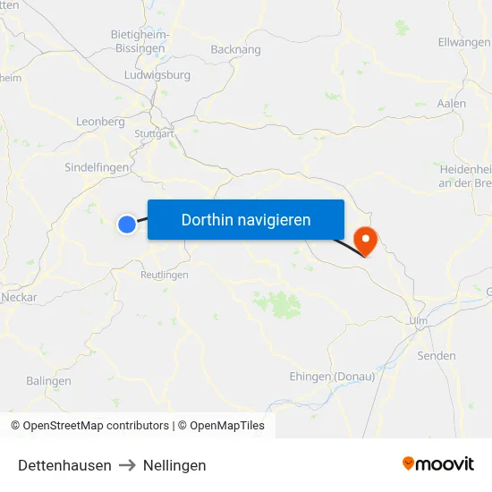 Dettenhausen to Nellingen map