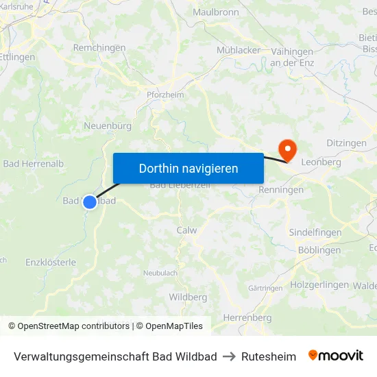 Verwaltungsgemeinschaft Bad Wildbad to Rutesheim map