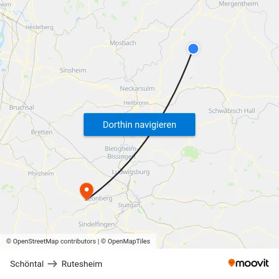 Schöntal to Rutesheim map