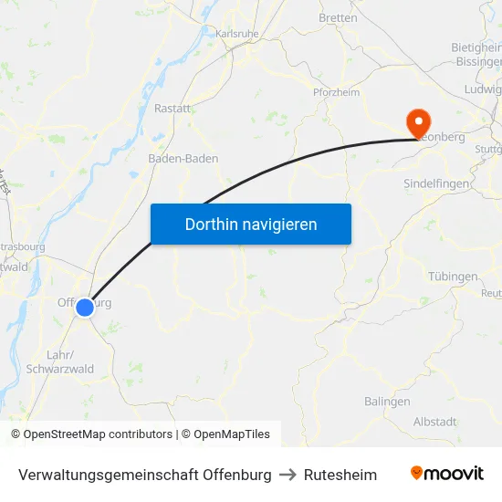 Verwaltungsgemeinschaft Offenburg to Rutesheim map
