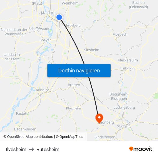 Ilvesheim to Rutesheim map