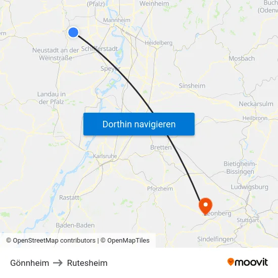 Gönnheim to Rutesheim map