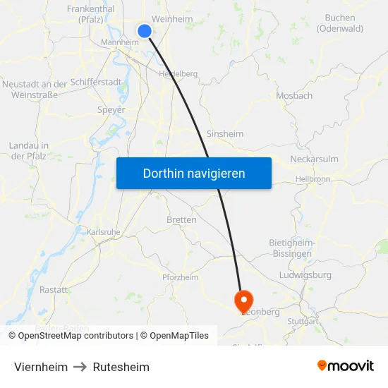 Viernheim to Rutesheim map