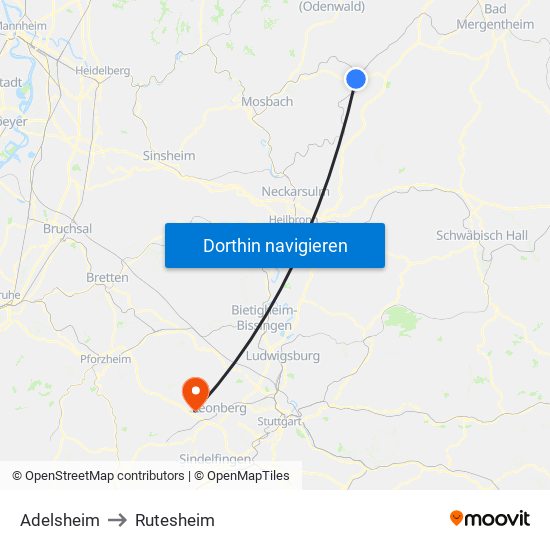 Adelsheim to Rutesheim map