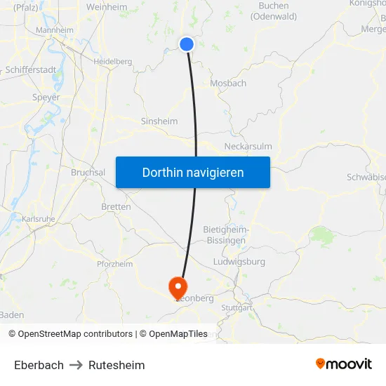 Eberbach to Rutesheim map