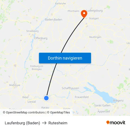 Laufenburg (Baden) to Rutesheim map