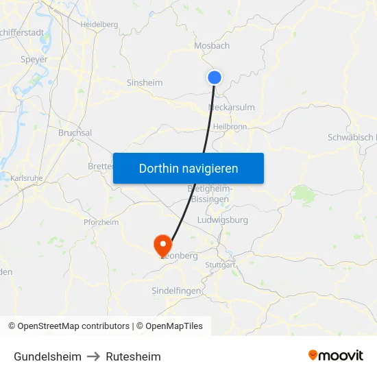 Gundelsheim to Rutesheim map