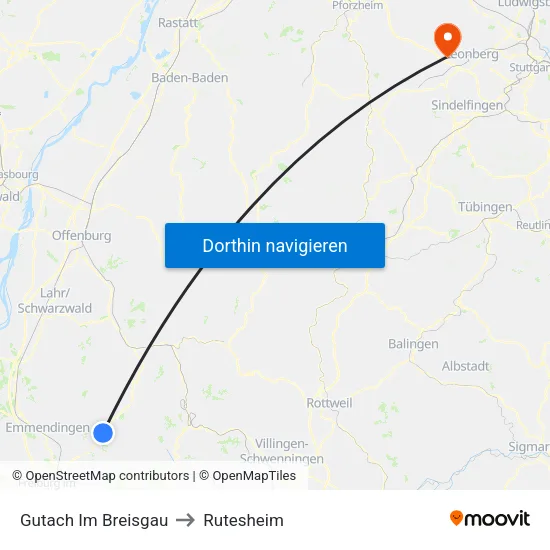 Gutach Im Breisgau to Rutesheim map