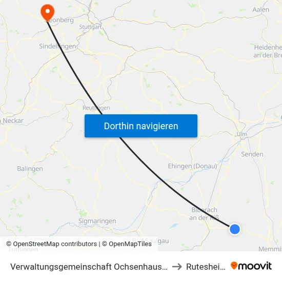 Verwaltungsgemeinschaft Ochsenhausen to Rutesheim map