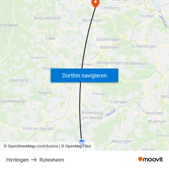 Hirrlingen to Rutesheim map