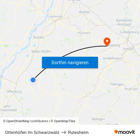 Ottenhöfen Im Schwarzwald to Rutesheim map