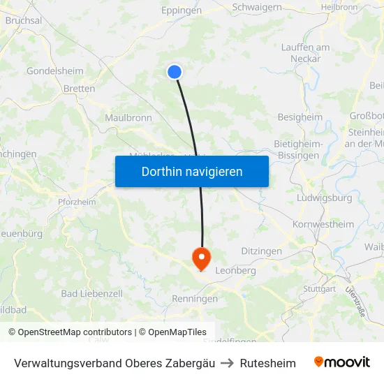 Verwaltungsverband Oberes Zabergäu to Rutesheim map