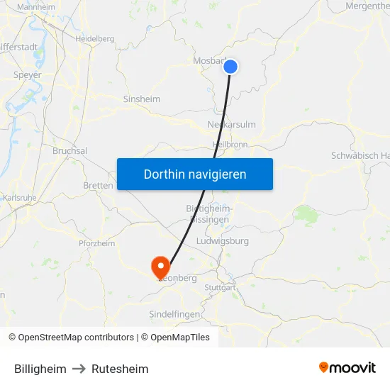 Billigheim to Rutesheim map