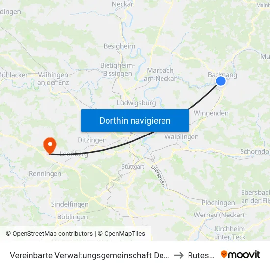 Vereinbarte Verwaltungsgemeinschaft Der Stadt Backnang to Rutesheim map