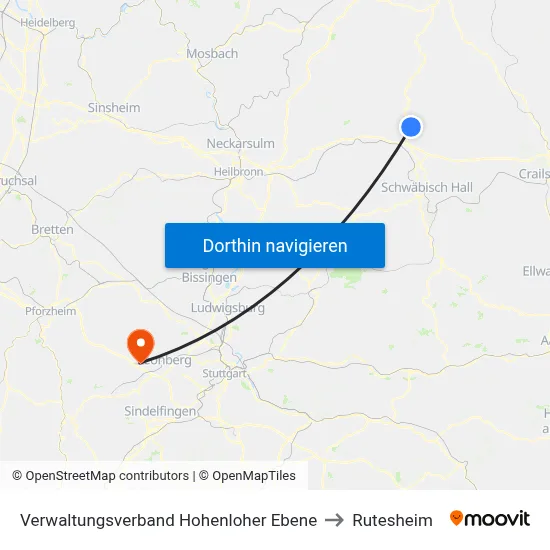 Verwaltungsverband Hohenloher Ebene to Rutesheim map
