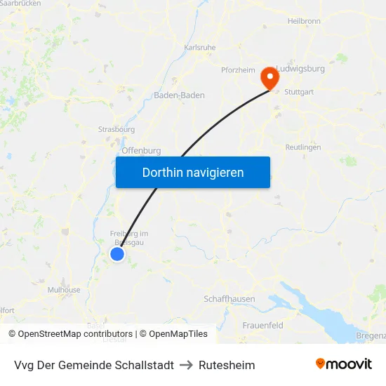 Vvg Der Gemeinde Schallstadt to Rutesheim map