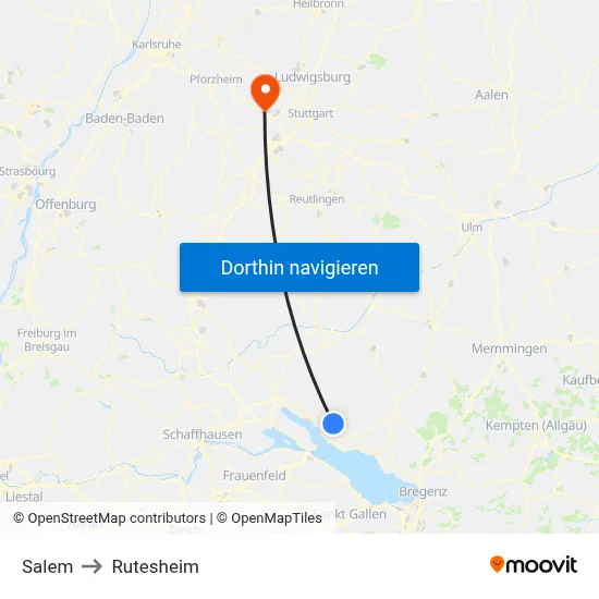 Salem to Rutesheim map
