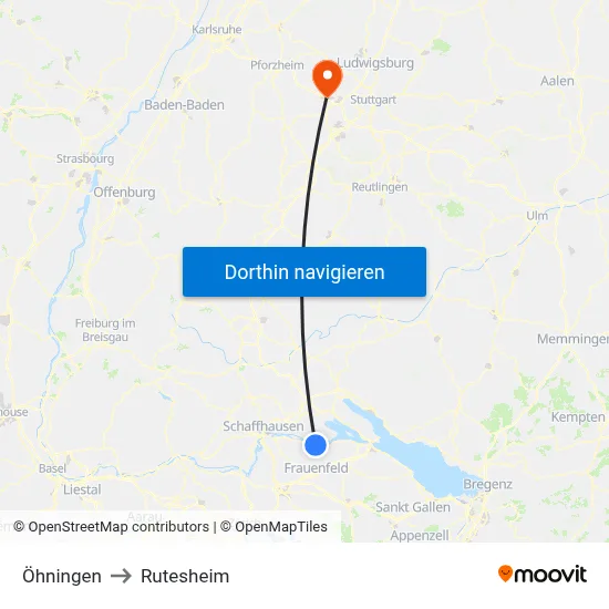 Öhningen to Rutesheim map