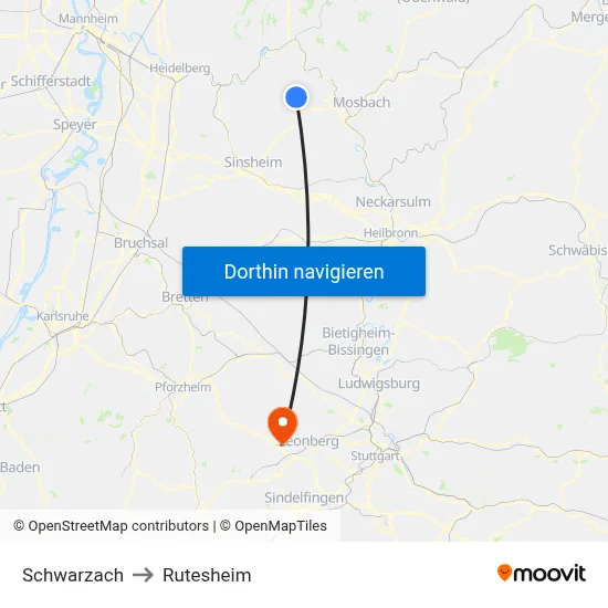 Schwarzach to Rutesheim map