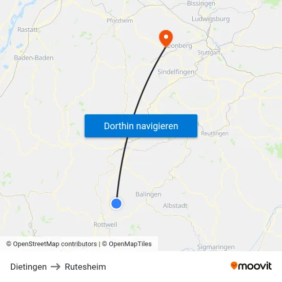 Dietingen to Rutesheim map