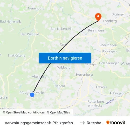 Verwaltungsgemeinschaft Pfalzgrafenweiler to Rutesheim map